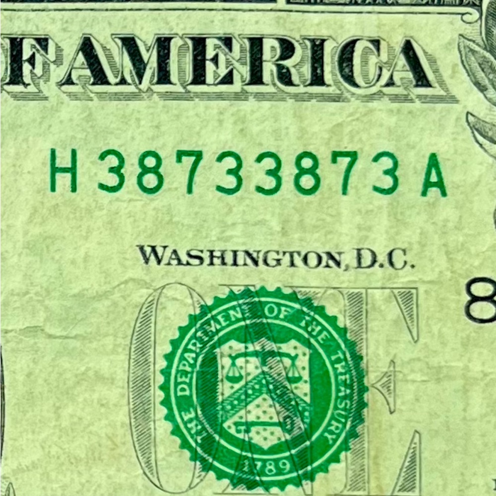 38733873 Fancy Serial Number $1 dollar bill US Currency Federal Reserve